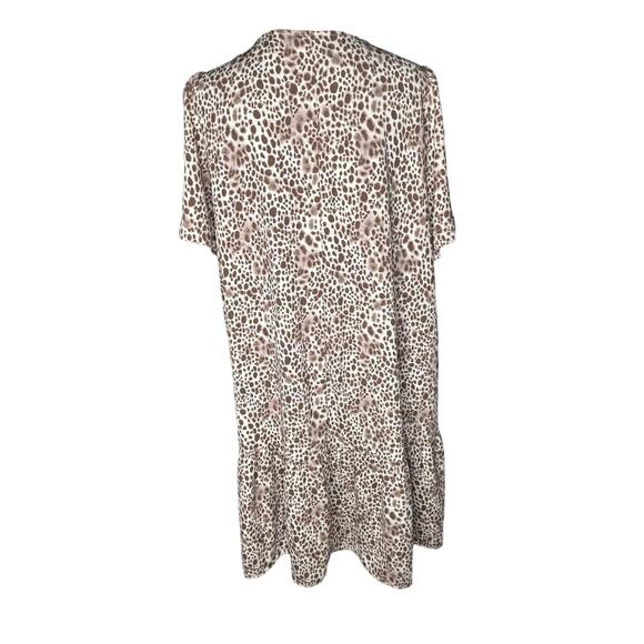 A New Day Leopard Drop Waist Ruffle Dress Size L Cream Brown Short Sleeve Mini - Picture 4 of 8